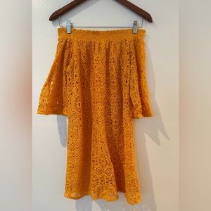 Trina Turk Off the Shoulder Crotchet Swim Coverup. Size Small. Marigold Color.